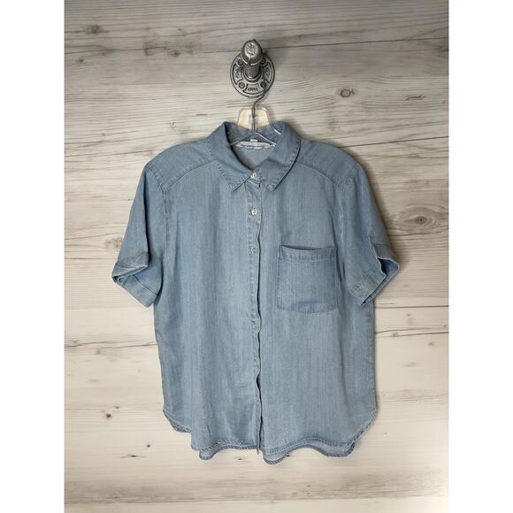 Jane + Delancey Shirt Womens Small Blue Button Up Lyocell Collared Short Sleeve - Picture 1 of 9